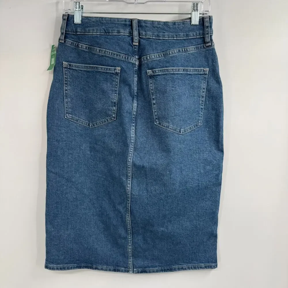 NWT Gap Denim Midi Pencil Skirt Sz 6/28 Medium Indigo Blue Front Slit High Rise